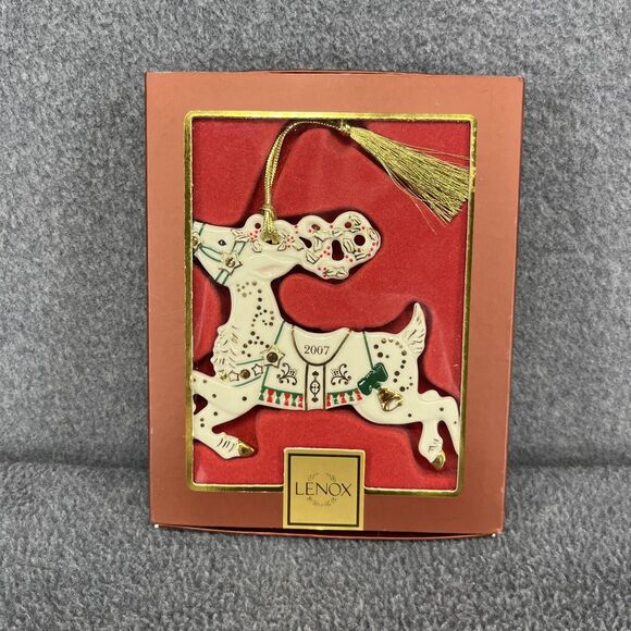 Lenox 2007 Reindeer Christmas Ornament Porcelain Gold Accents w/ Box Tassel - Picture 1 of 12